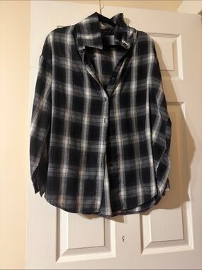 Women's Black and White Plaid Button-Down Shirt